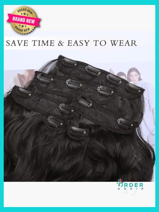 24 Inch Wavy Curly Clip In Hair Extensions Synthetic 6 Pieces Long Volume main image 5